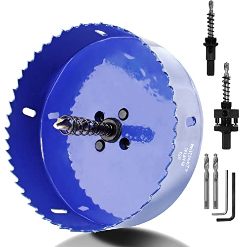 Image of Luomorgo 121mm /4-3 /4 inch Hole Saw with Arbor | 1 1 /4 inch Cutting Depth, HSS Bi-Metal, For Wood Cornhole Boards Plastic Drywall & Metal Sheet