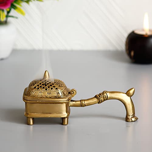 Image of eCraftIndia Golden Brass Dhoop Holder Incense Burner for Home Temple Pooja Mandir | Incense Holder Gift for Diwali Housewarming