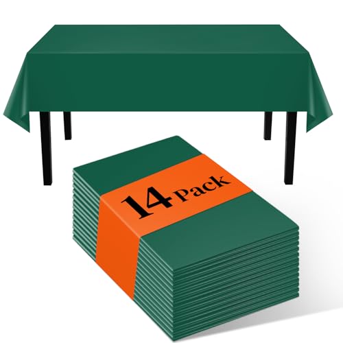 Image of Dark Green 14 Pack 54 x 108 Inch Plastic Tablecloths, Disposable Rectangle Tablecloth, Party Table Cover Plastic Table Cloth