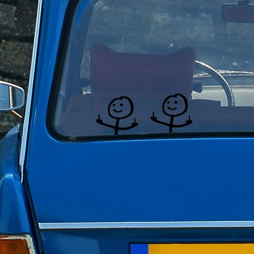 Image of KITUREK 2PCS Car Fuck You Meme Vinyl Sticker Decal, Black, Small | Funny Personalised Cartoon Middle Finger Sticker, Fit for Cars Windows Bumpers Trucks Motorcycles or Any Other Smooth Surface