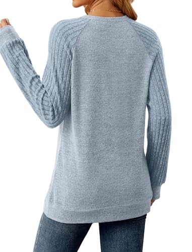 Saloogoe Tunic Sweatshirts for Women Crewneck Lightweight Sweaters Raglan Long Sleeve Shirts Fall Fashion Tops 20254