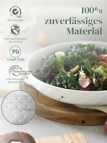 DOWAN 25,4 cm Pastaschalen, 1500ml/54oz Große Servierschalen, Weiß Teller für Party/Pasta/Salat/Suppe, Keramikschale, Flache Schale… – Ansicht 3