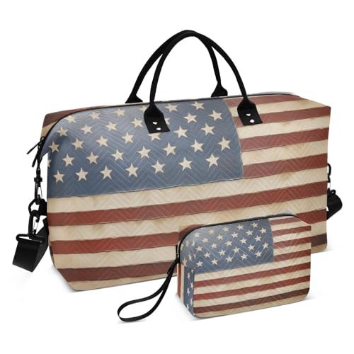 Large Travel Duffel Bag, American Retro Vintage Sports Tote Gym Bag, Shoulder Weekender Overnight Bag for Women Men, Carry On Luggage with Toiletry Bags