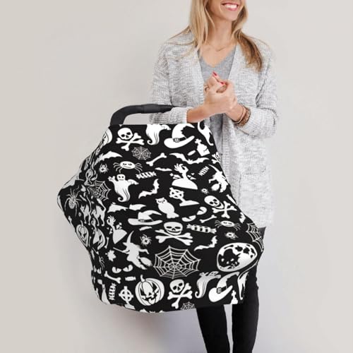 Image of Goth Halloween Skull Pumpkin Gothic Baby Stuff Car Seat Cover for Baby,Mom Nursing Breastfeeding Covers,Multi-Use Car Seat Canopy Carrier Cover,Newborn Shower Gift for Boys Girls