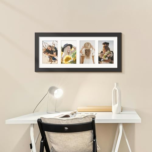 Image of DUENPY 8x20 Collage Picture Frames Display Four 4x6 Picture Collage Wall Decor Wall Hanging or Tabletop Black