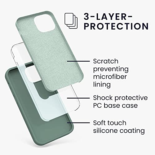 Image of VONZEE Microfiber Liquid Silicone Case for iPhone 13 Pro (6.1 inch) | Logo Cut Non-Slip Full Body Shockproof Back Cover with Smooth Cushion Soft Protection (Pine Green)
