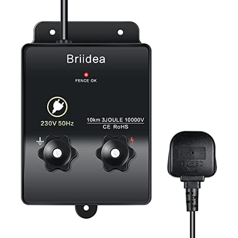Electric Fence Energiser, Briidea Electric Fence Controller for Dogs, Livestock, Squirrels, Used for Gardens, Chicken Coops, 3 Joule Cover