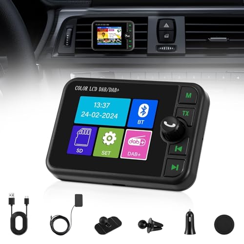 QCXWCJWD Adaptador Dab Portátil para Radio de Coche, 2.4 Pantalla LCD Transmisor FM Bluetooth para Coche