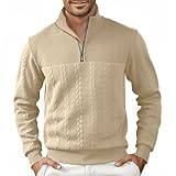 Halfword Pulls Homme Zip Pullover Tricoté Pull à Manches Longues pour Hommes Jacquard Sweatshirts Khaki L