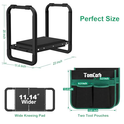 Image of TomCare Garden Kneeler and Seat 11.14 inch Wider Larger Soft Kneeling Pad Garden Bench with 2 Large Tools Pouches Heavy Duty Foldable Garden Stool Gardening Gifts for Women Men Gardeners Seniors, Black