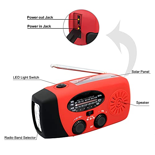 Zonneradio, draagbare AM/FM/NOAA zwengelradio, handslinger, radio, USB, noodradio, dynamo met 2000 mAh oplaadbare batterij, weerradio met led-zaklamp en powerbank voor noodgevallen, outdoor - Image 7
