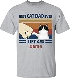 PERSONAL84 Personalized Vintage Best Cat Dad Ever T-Shirt for Men - Funny Cat Daddy - Custom Breed & Name - Birthday Gift for Him, Husband, Son, Brother, Father - Sporty Grey