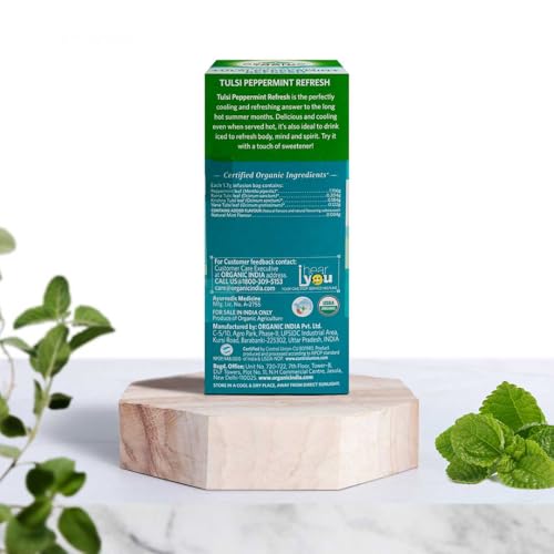 Image of ORGANIC INDIA Tulsi Peppermint Refresh 25 Tea Bags || Stress Relieving & Rejuvenating || Feeling Refreshed || Tulsi Tea - 25 Tea Bags (Pack of 3)