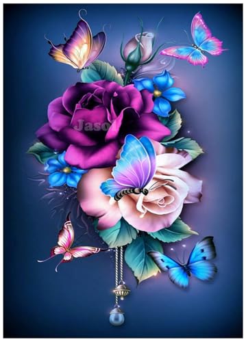 Image of Jasol Diamond Painting Kit, 40x30 Cms, Full Drill, 5D Crystals, Home Wall Decor Gift Set (Flowers M45609)