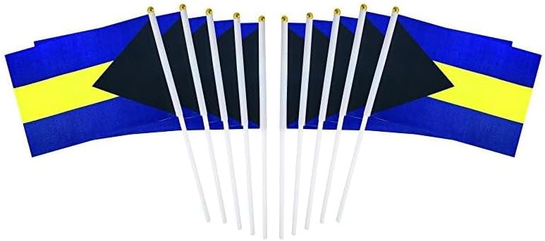 Paquete de 10 banderas de las Bahamas de las Bahamas en palo de 5 x 8 pulgadas, decoraciones patrióticas, decoración de aula, pequeñas mini banderas