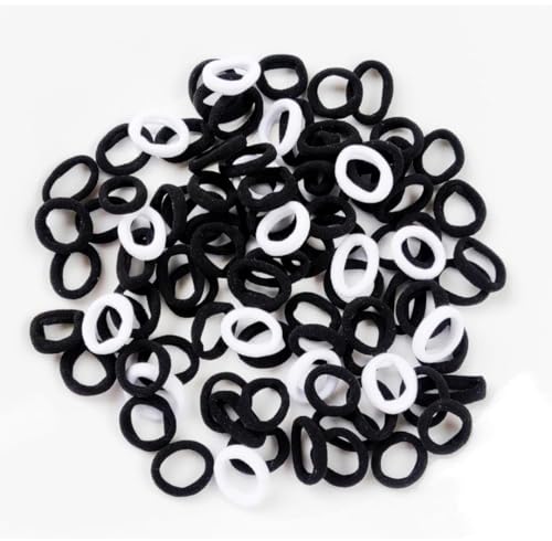 Image of Frescorr (100 pcs) Baby Hair Ties | Soft No-Damage Premium Elastic Mini Rubber Bands for girls | Strong Stretch Ponytail Holders | Daily Use Hair Accessories | (white-Black)