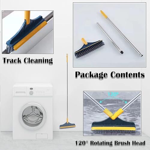 Image of TEKCOOL 2-in-1 Bathroom Cleaning Brush with Wiper and Long Handle - 120 Rotating Floor Scrub Brush for Tiles, Kitchen, and Home Cleaning Accessories;-