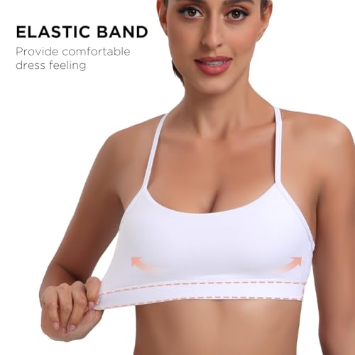 Image of Raxnode Women's 3-Pack Y-Back Sports Bra, Thin Spaghetti Strap Nylon Yoga Bra with Removable Cups, Light Support Bralettes