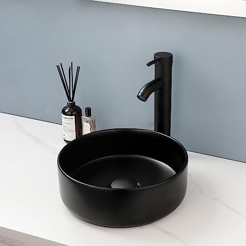 Lonuebu Bathroom Vessel Sink Round with Faucet and Drain Combo 14 Inch ...