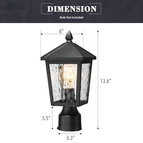 Image of zeyu 13.6 Inch Outdoor Light Fixture for Post, Exterior Post Light Fixtures for Patio, Die-Cast Aluminum with Water Ripple Glass, Black Finish, 20076PS BK-WP