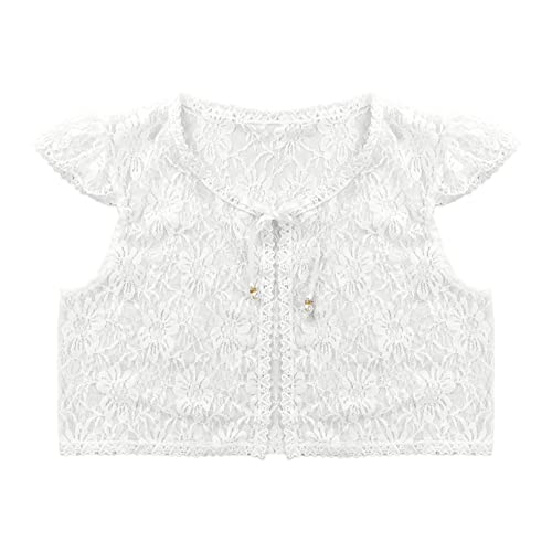Little Girls Floral Lace Hollow Shrug Cardigan Tops Summer Casual Short Sleeve Bolero Dress Cover Up3