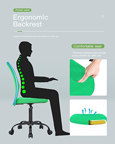Mesh Office Chair Desk Chair Computer Chair With Ergonomic Lumbar Support Without Arms Adjustable Swivel Rolling Chair For Men(Green) #TOP2