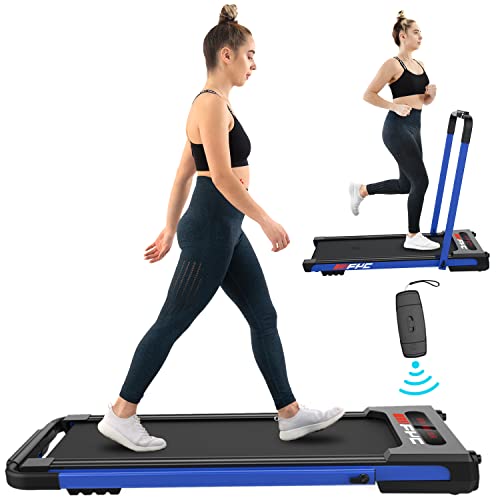 FYC Under Desk Treadmill 2-in-1 Folding Treadmill for Home Exercise Treadmill Workout Electric Foldable Running Machine Portable Compact Treadmill for Running and Walking, Installation-Free (Blue)