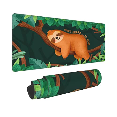 Large Mouse Pad XXL, Funny Sloth Gaming Mouse Pad, Big Desk Mat with Stitched Edges Mousepad for Gaming Keyboard Computer Laptop Office, 31.5'' X 12''