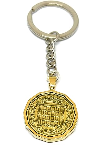 Porte-clés 64e anniversaire 1959 avec pièce de 3 pences pour homme et femme