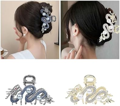 Draak haarclip | Chinese draak haaraccessoire | Metalen draak haarklem, elegante draken haarclip, Chinese dierenriem haarspeld, draak thema haaraccessoire, parel haarclips