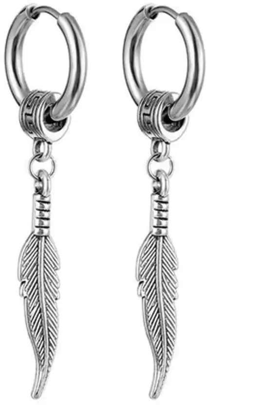 Feather Hip Hop Punk Exaggerated Silver Colour Stainless Steel Earrings for Men and Women (Silver) (B0BQFMCQ62) Amazon Price History, Amazon Price Tracker