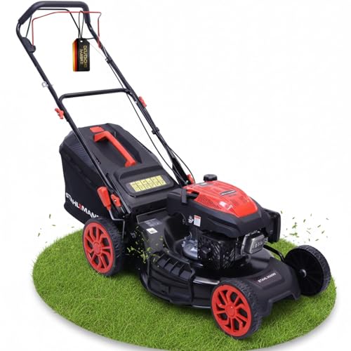 STAHLMANN Rasenmäher Benzin mit Antrieb BR532 – 7,0PS (5,1kW) 223ccm mit Antrieb, 53cm Schnittbreite, Mulchen, Schnitthöhenverstellung, Easy Clean Anschluss, Große Räder, 60L Korb