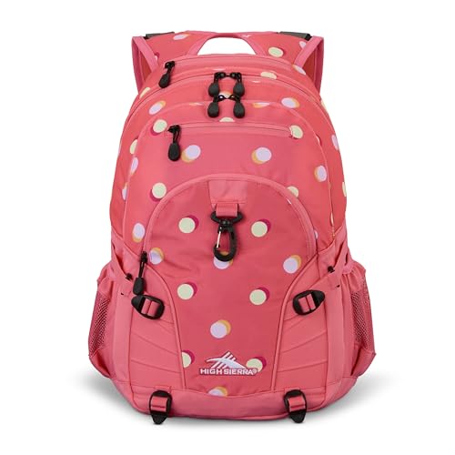 Image of High Sierra Loop Backpack, Travel, or Work Bookbag with tablet sleeve, One Size, POLKA DOTS /THRIFT PINK