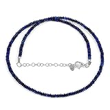 Gemshiner - 3-3,5 mm Lapis-Untertasse Perlen-zierlicher Kragen-Edelstein-Halskette für Frauen mit 925er Silberkette (45cm)