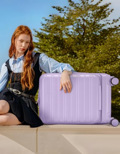 LARVENDER Carry On Luggage 22x14x9 Airline Approved, 20 Inch Expandable PC+ABS Hardside Carry On Luggage with Front Pocket Spinner Wheels TSA Lock for Women Men (Lavender)2