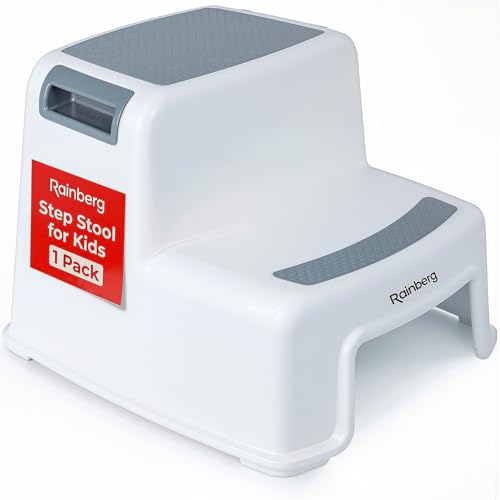 Rainberg 2 Step Stool for Kids Sturdy Double Step Stool for Toddlers Anti-Slip Stool for Children Toilet Stool for Potty Training and Use in the Kitchen (1 Pack)