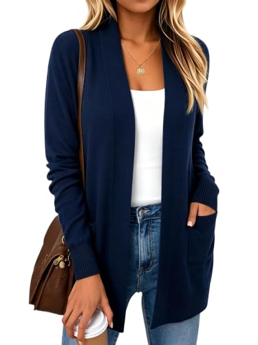 Image of Spicy Sandia Women's Basic Open Front Long Cardigan Sweaters with Pockets | Capsule Wardrobe Essentials, Early Fall 2026 Trendy