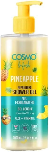 COSMO Be Fresh Refreshing Shower Gel - 1000ML | Hydrating Body Wash with Sweet, Fruity Fragrance | 33.81 fl.oz (Pineapple)