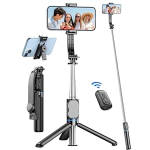 Selfie Stick, 41” Extendable Phone Tripod Stand with Phone Holder & Detachable Remote, 360° Rotation Selfie Stick Tripod for Cell Phone Compatible with iPhone, Android, Samsung