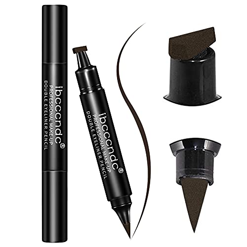 2 Pcs Brown Eyeliner Stamp Waterproof Smudge Proof - Dual Ended Liquid Eye Liner Pen, Long Lasting & Sweatproof Makeup for Perfect Cat Eye Look (#05 Coffee)