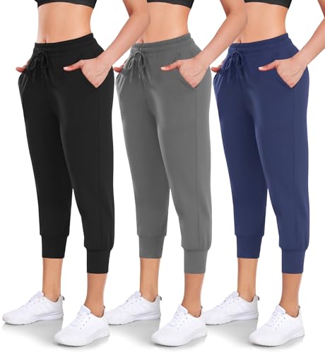 Hi Clasmix 3 Pack Capri Sweatpants Women,Womens Joggers with Pockets