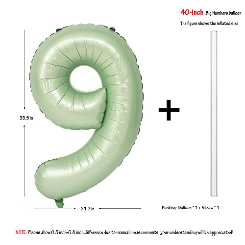 Image of 40 In Olive Green Number Balloons 9 Giant Helium Foil Mylar Green Balloon | Birthday Party Decorations Suitable For Boys' And Girls' Birthday Parties Anniversary celebration digital 9