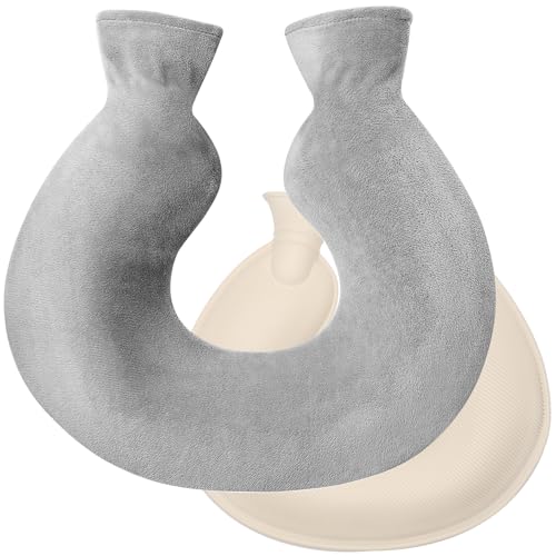 Borsa dell’Acqua Calda a Forma di U con Copertura in Pile 36,5×31,5 cm – Scaldacollo e Spalle Riutilizzabile, Morbida, Sicura e Confortevole per Alleviare i Dolori（Grigio）