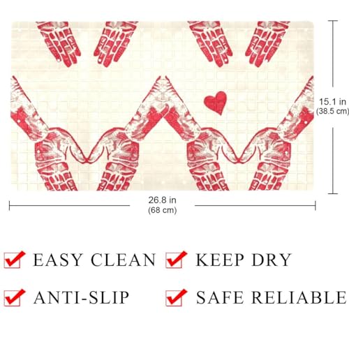 Tapete de baño extralargo con estampado de corazón rojo y ventosas 5