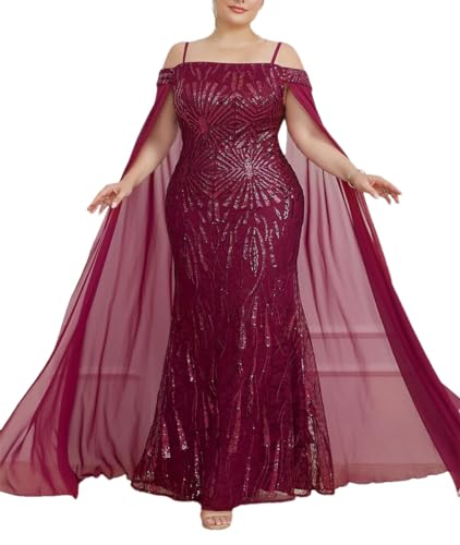 Amazon.com: Womens Cold Shoulder Sequin Mermaid Dress Cloak Sleeve Prom  Party Formal Dresses Burgundy 2XL : Clothing, Shoes & Jewelry