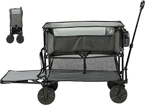 Timber Ridge Carro plegable de doble piso, carrito de playa, carrito plegable resistente con ruedas grandes para playa, compras, jardín, gris Cover