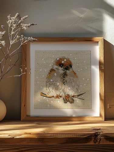 Image of RIOLIS - Sparrow 1680, Cross Stitch Kits 3,94 inch x 3,94 inch, Cross Stitch Kits for Beginners & Advanced, Crossstitching Kit Adult, Embroidery Counted Stitching Kit