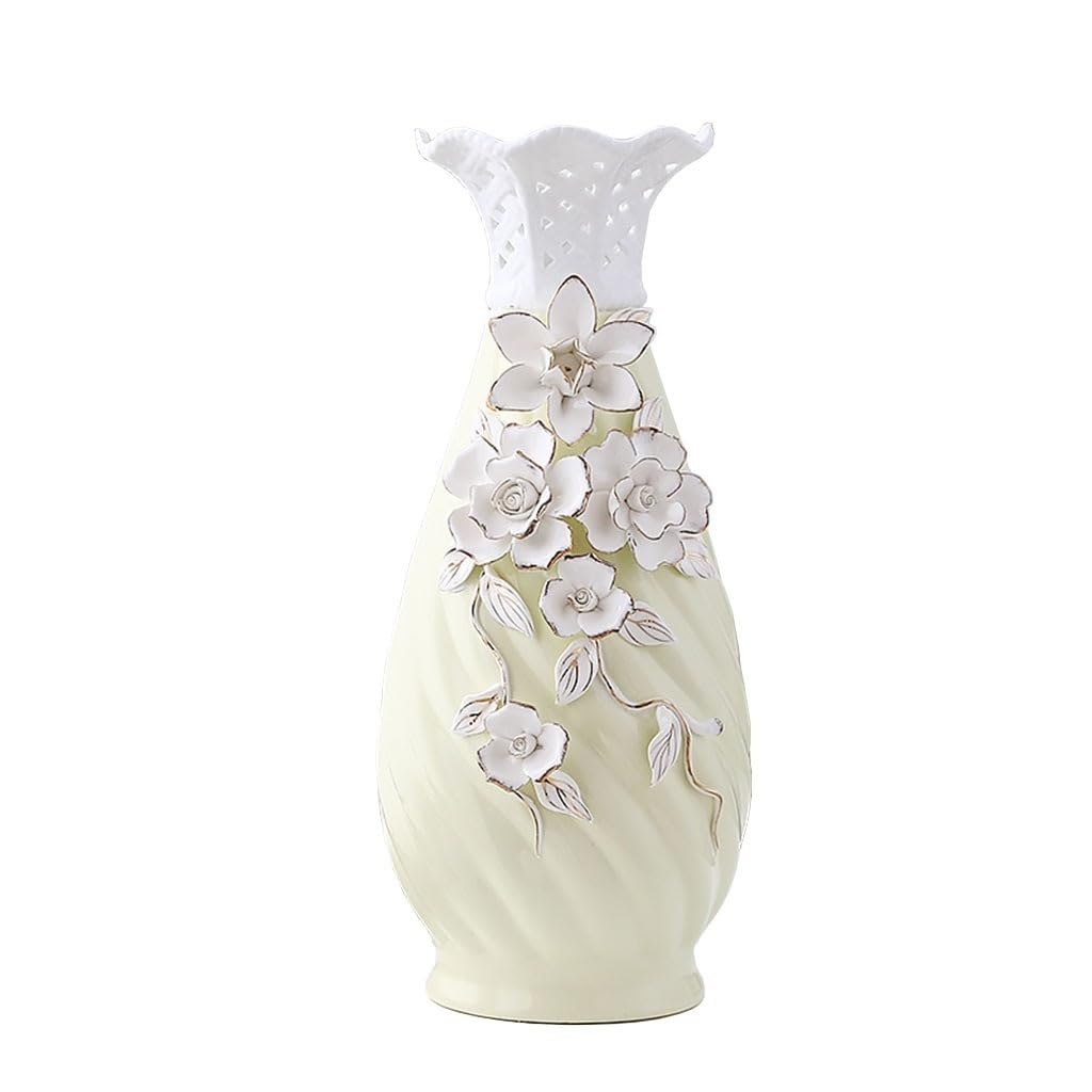 Bzgpmfud One Color Vase Desktop Modern Light Yellow Ceramic Creative Phnom Penh Flowers Porcelain Dried Flower Arrangement Desktop Decoration Living Room(B)
