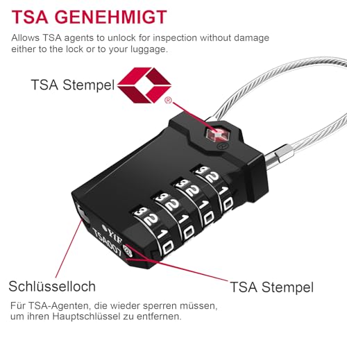 ZHEGE TSA Gepäckschloss, TSA Zahlenschloss Vorhängeschloss (2, Schwarz) – Ansicht 2