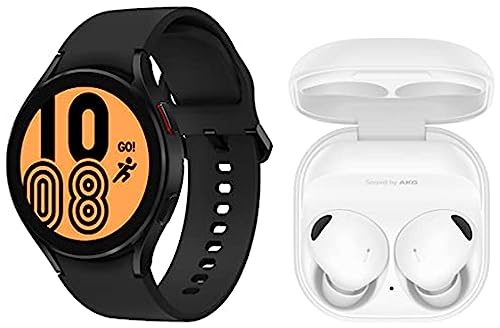 Image of Samsung Galaxy Buds2 Pro, Bluetooth Truly Wireless in Ear Earbuds, with Noise Cancellation (White, with Mic) & Galaxy Watch4 Bluetooth(44mm, Black, Compatible with Android only)